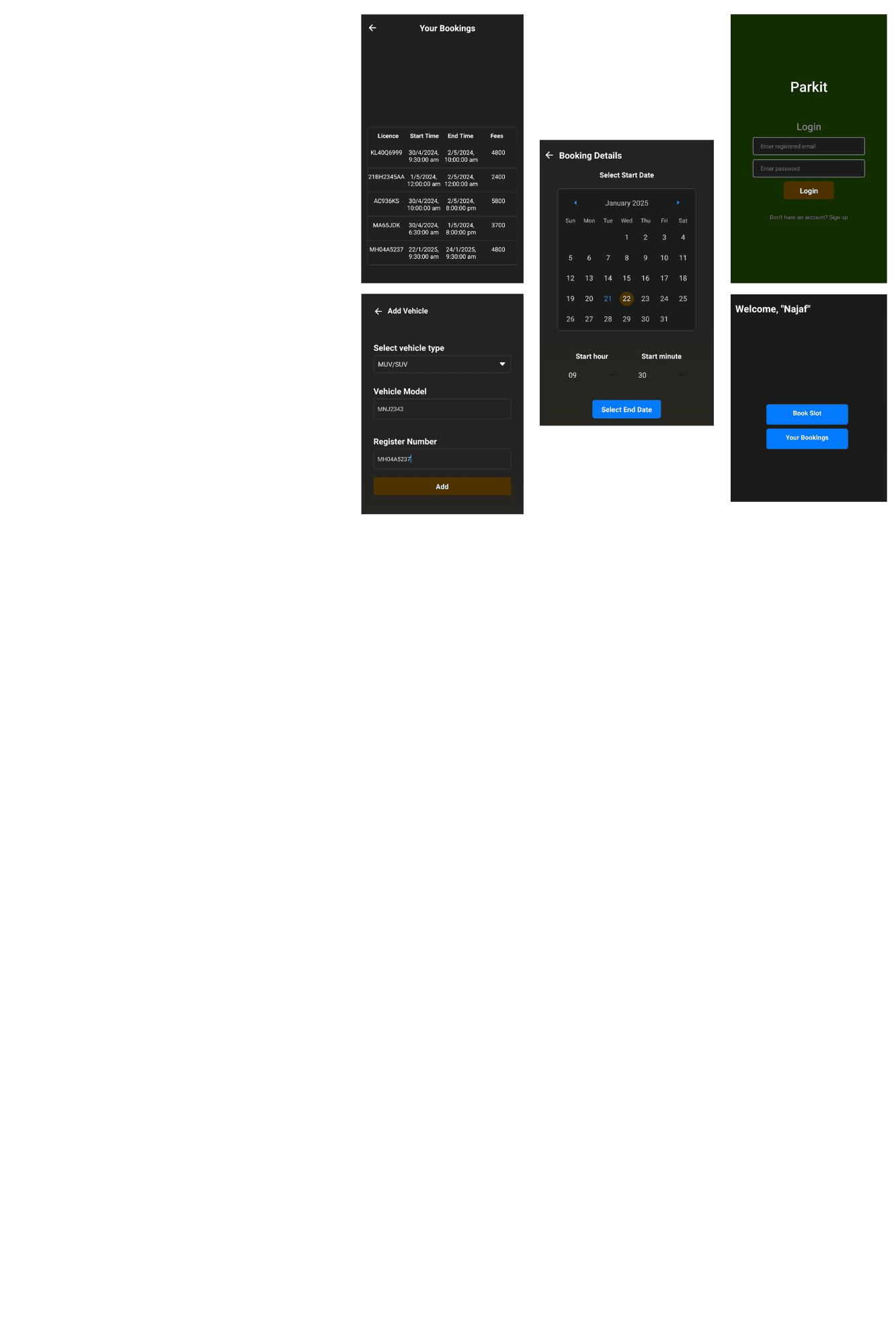 Parkit project interface
